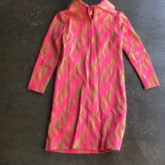 Vintage pink and green wool midi long sleeve sweater dress size small - Picture 3 of 5